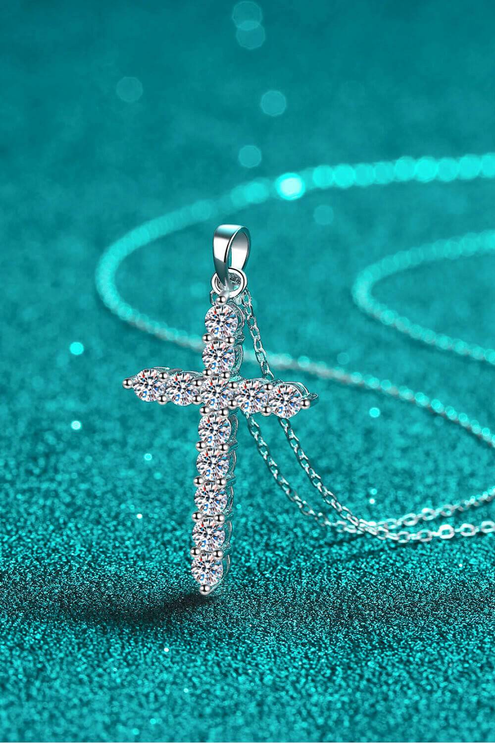 925 Sterling Silver Cross Moissanite Necklace.