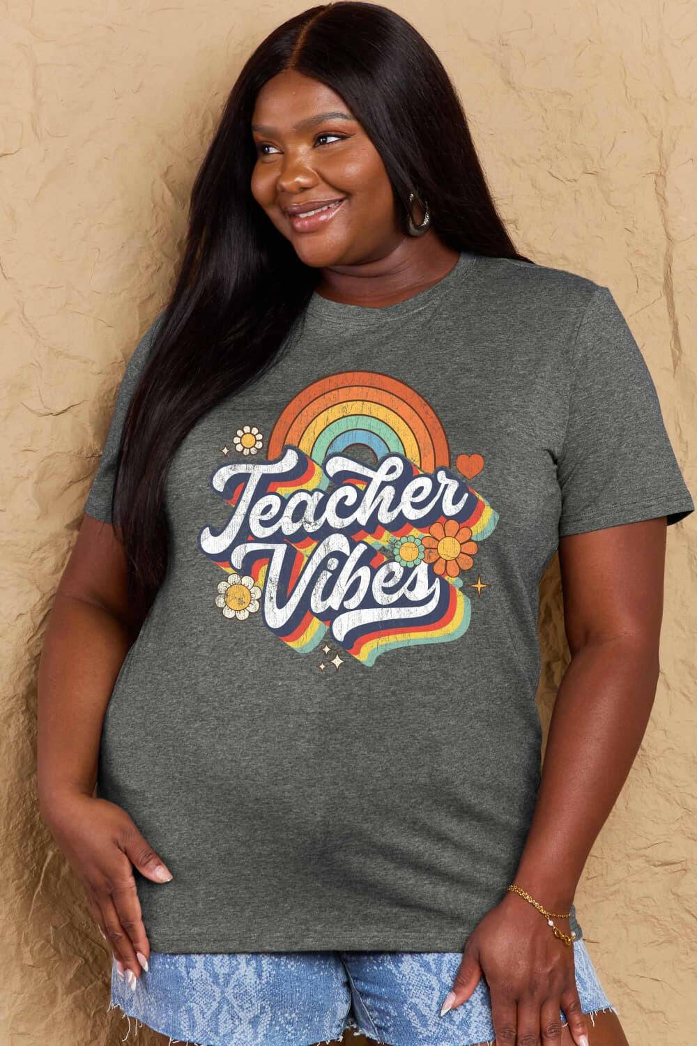 Simply Love Full Size TEACHER VIBES Graphic Cotton T-Shirt - Carri's Cache