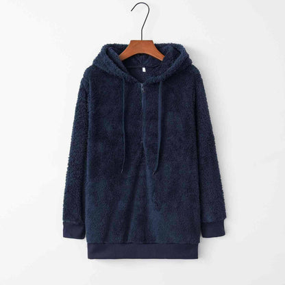 Quarter-Zip Drawstring Teddy Hoodie - Carri's Cache