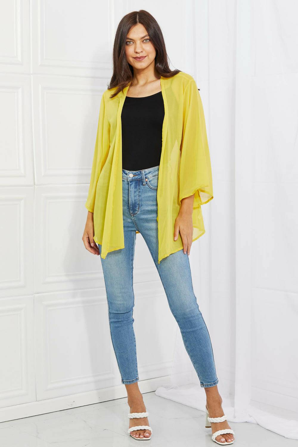 Melody Just Breathe Full Size Chiffon Kimono in Yellow - Carri's Cache