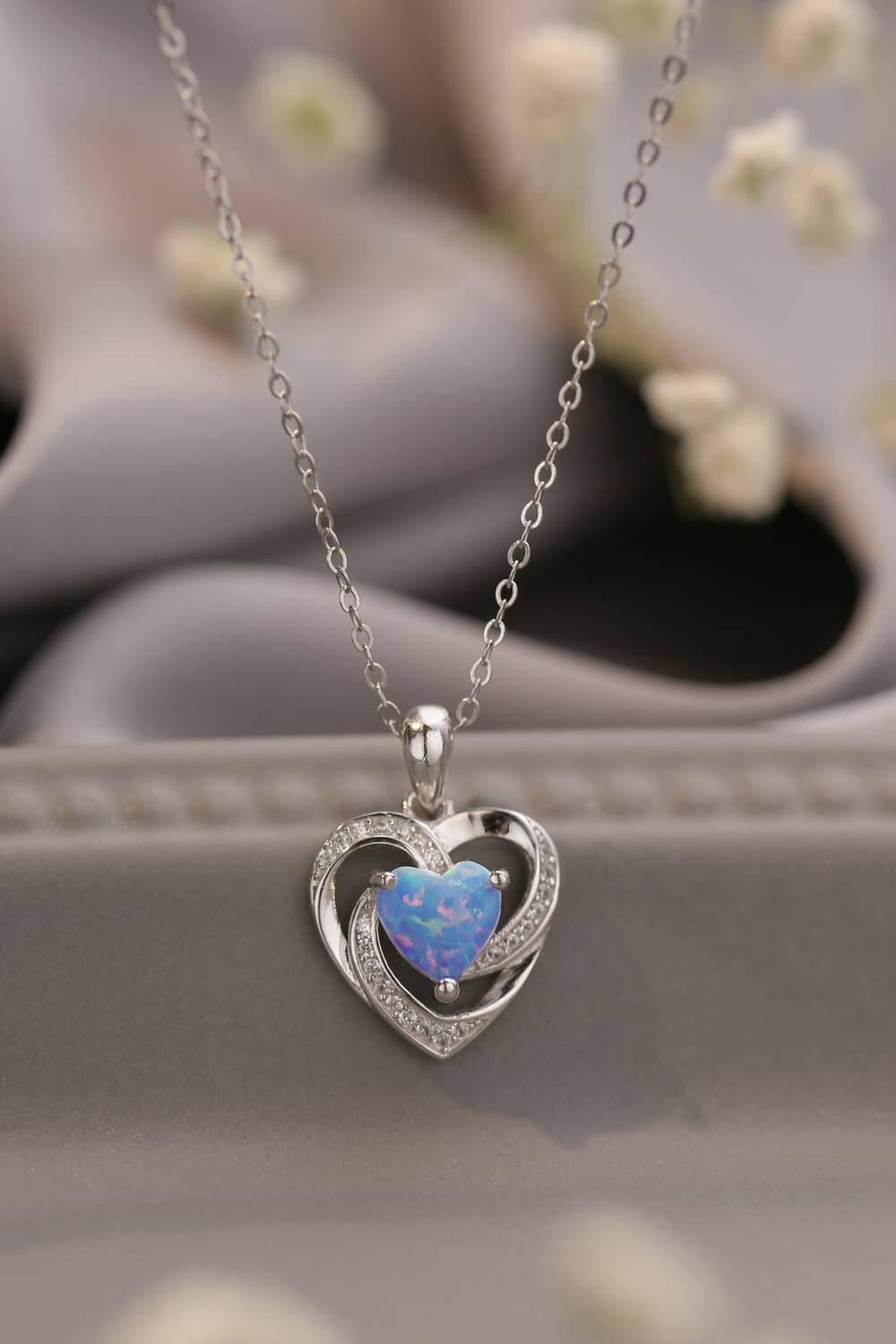 Opal Heart Pendant Necklace.