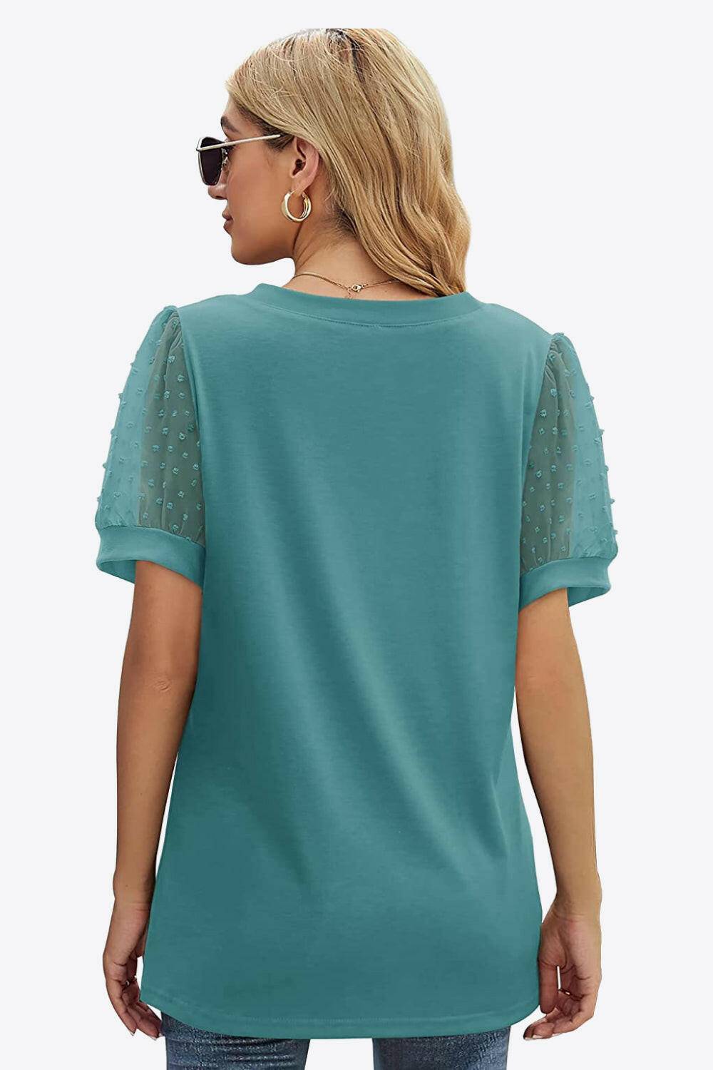 Swiss Dot Puff Sleeve V-Neck Tee - Carri's Cache