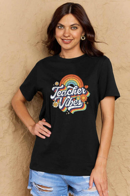 Simply Love Full Size TEACHER VIBES Graphic Cotton T-Shirt - Carri's Cache