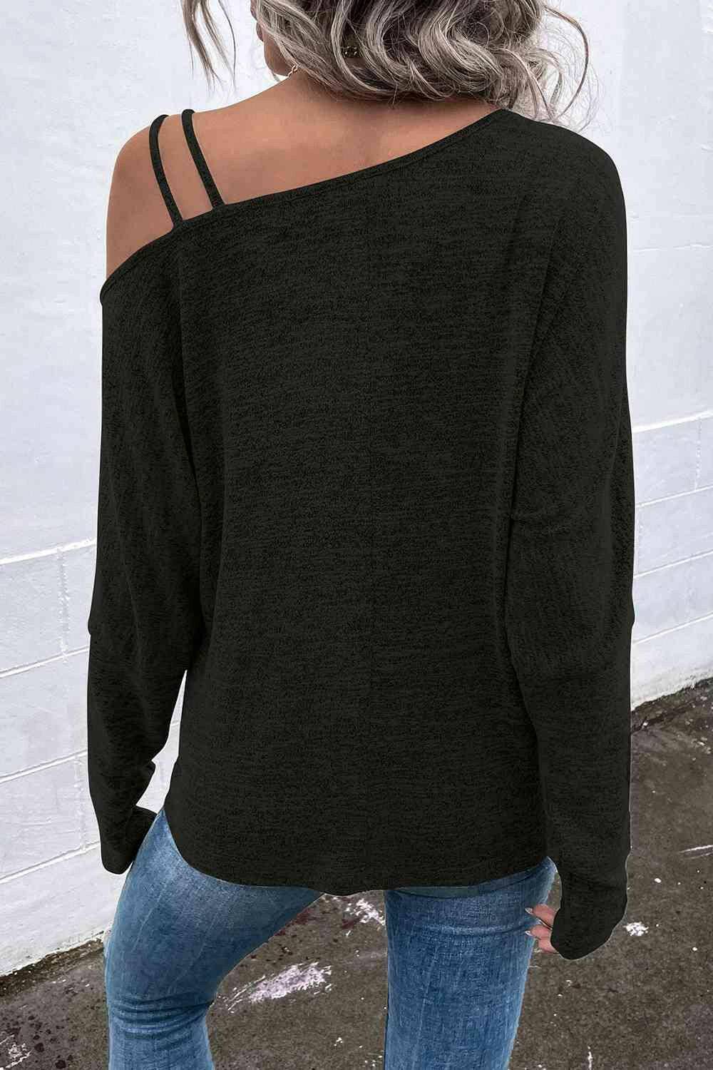 Asymmetrical Neck Long Sleeve Top - Carri's Cache