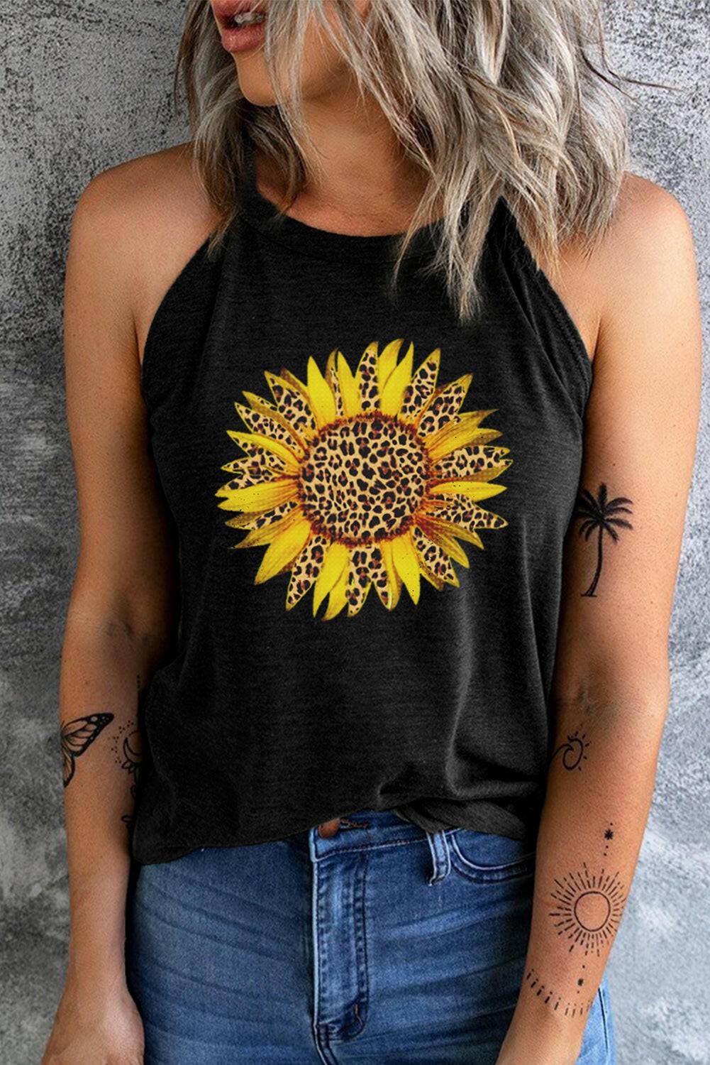 Sunflower Graphic Round Neck Tank - Carri's Cache