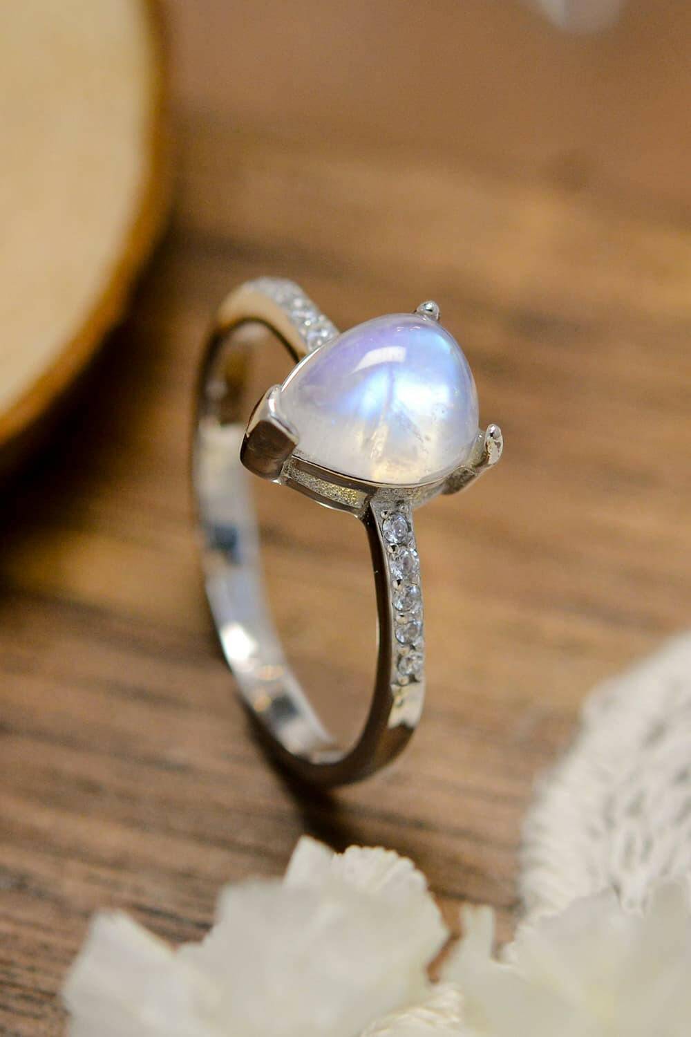 High Quality Natural Moonstone Teardrop Side Stone Ring - Carri's Cache