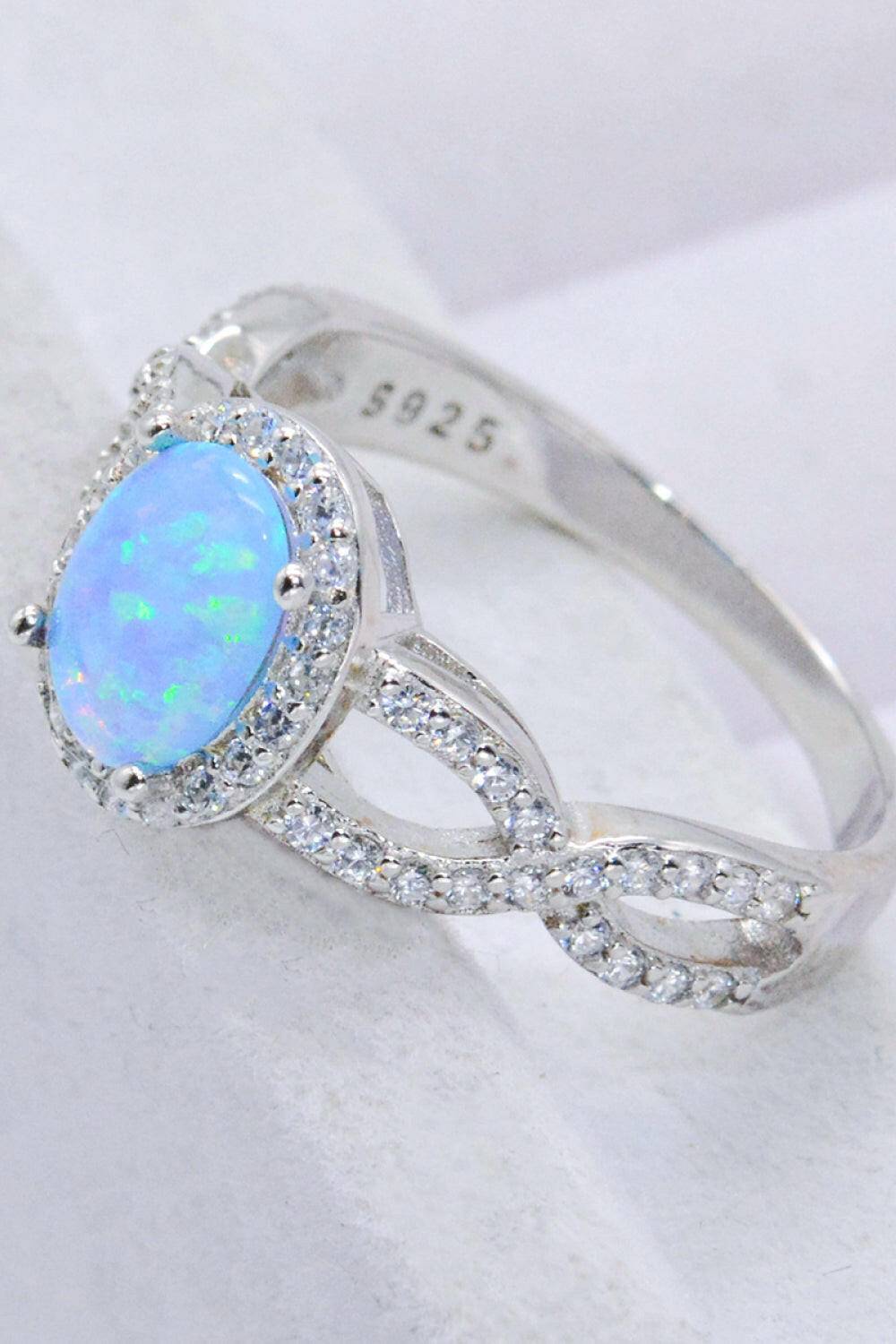 925 Sterling Silver Opal Halo Ring.