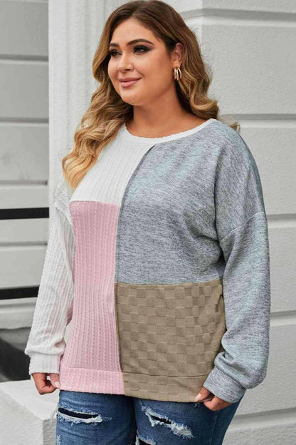 Plus Size Long Sleeve Color Block Top - Carri's Cache