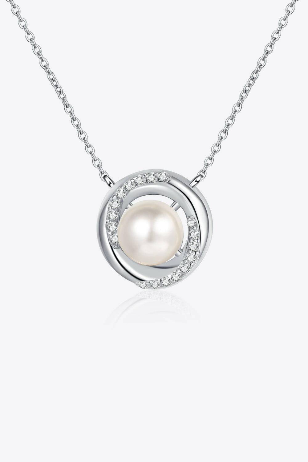 Moissanite Pearl Rhodium-Plated Necklace - Carri's Cache