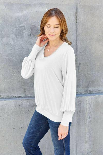 Basic Bae Full Size V-Neck Lantern Sleeve Blouse - Carri's Cache