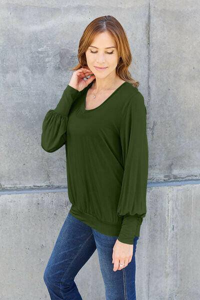 Basic Bae Full Size V-Neck Lantern Sleeve Blouse - Carri's Cache