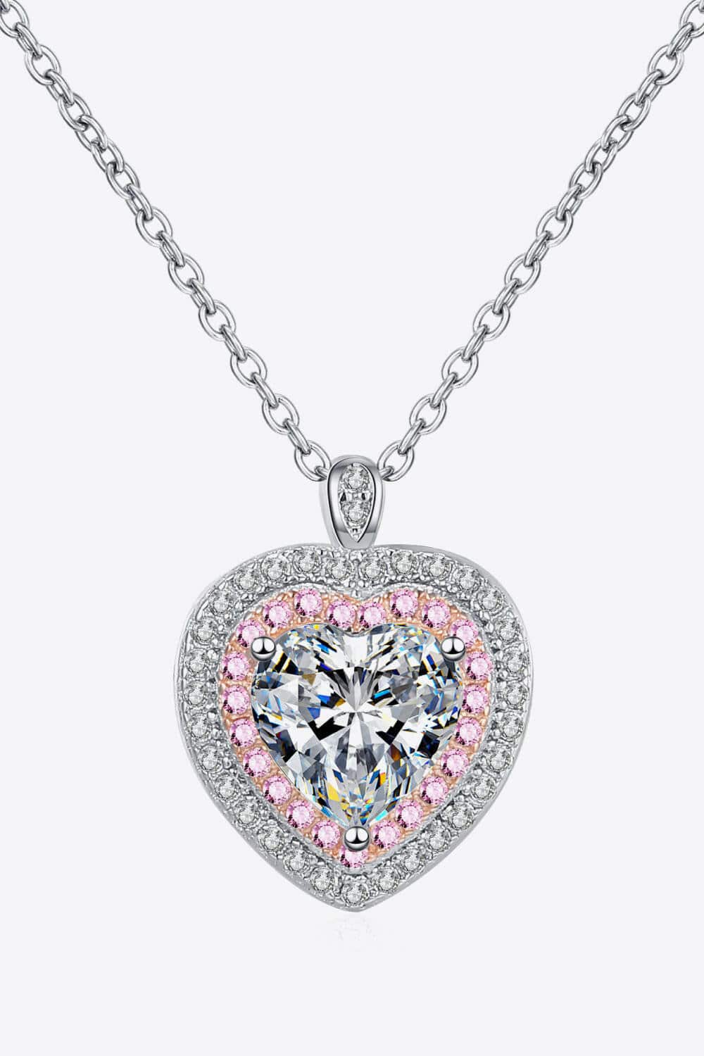 925 Sterling Silver 1 Carat Moissanite Heart Pendant Necklace.