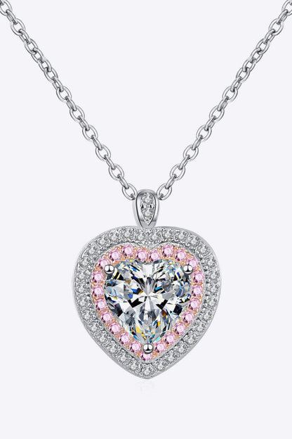 925 Sterling Silver 1 Carat Moissanite Heart Pendant Necklace.