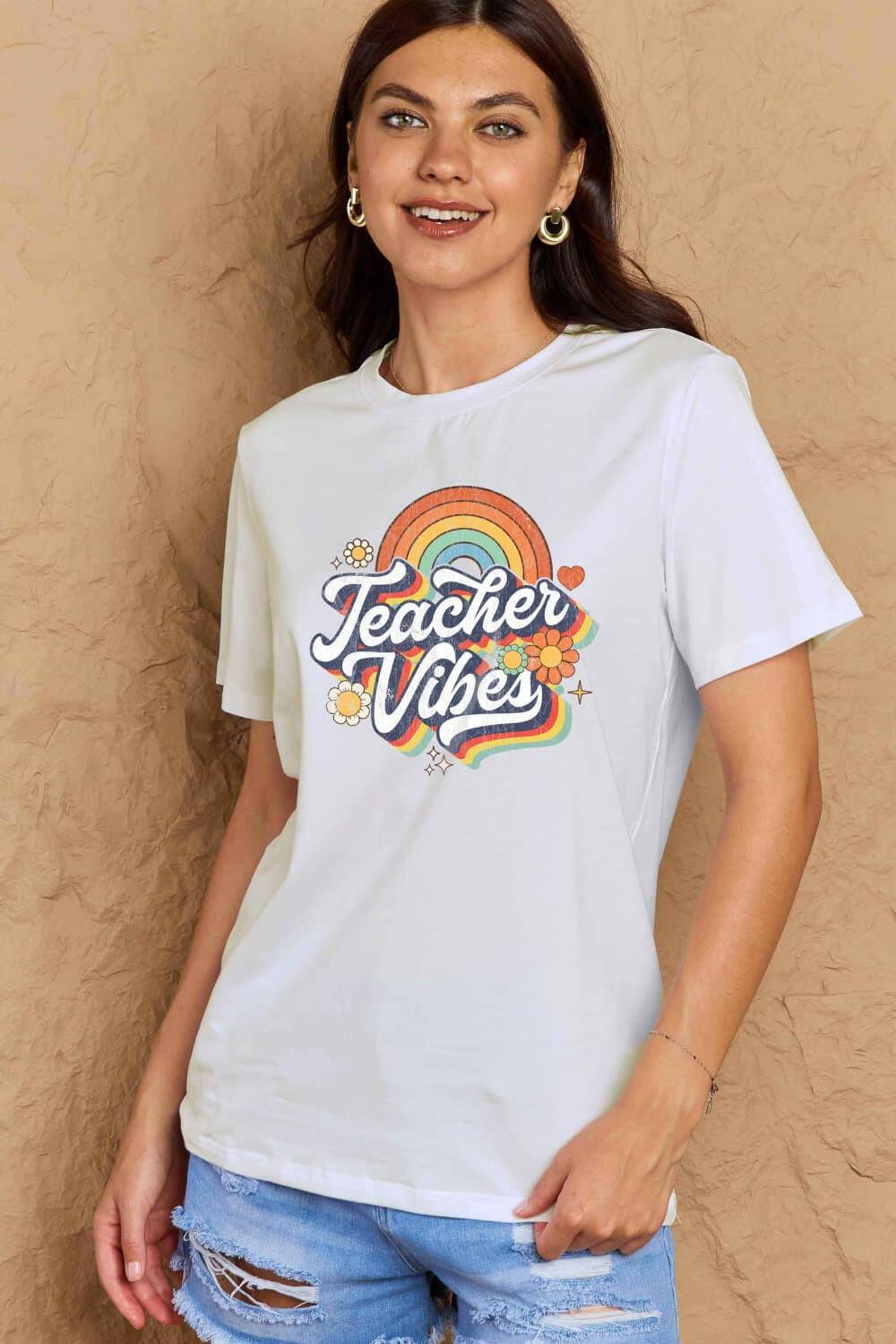 Simply Love Full Size TEACHER VIBES Graphic Cotton T-Shirt - Carri's Cache