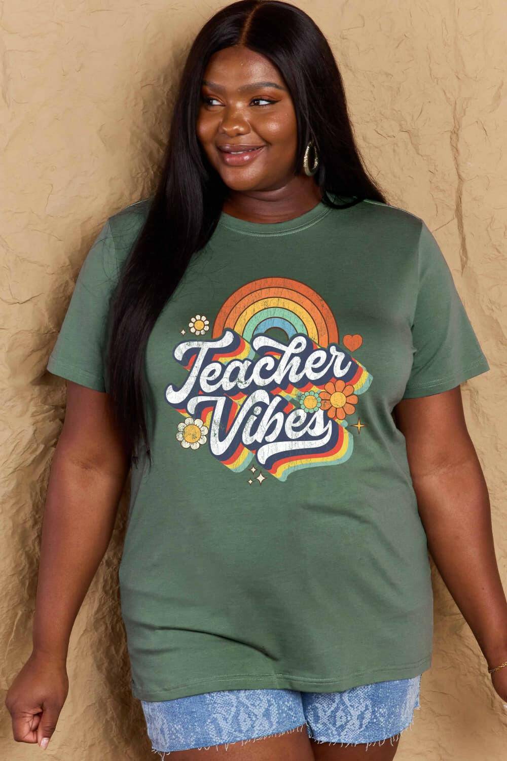 Simply Love Full Size TEACHER VIBES Graphic Cotton T-Shirt - Carri's Cache