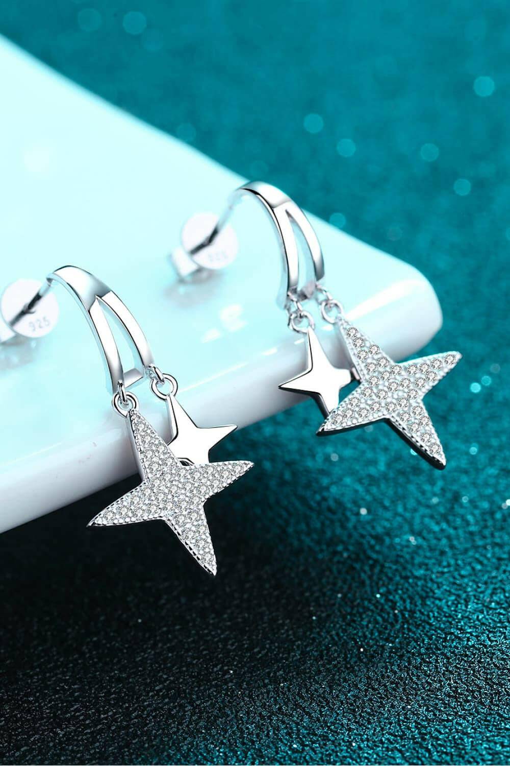 Moissanite Star Rhodium-Plated Drop Earrings - Carri's Cache