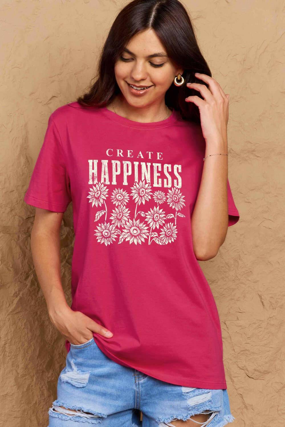 Simply Love Full Size CREATE HAPPINESS Graphic Cotton T-Shirt - Carri's Cache