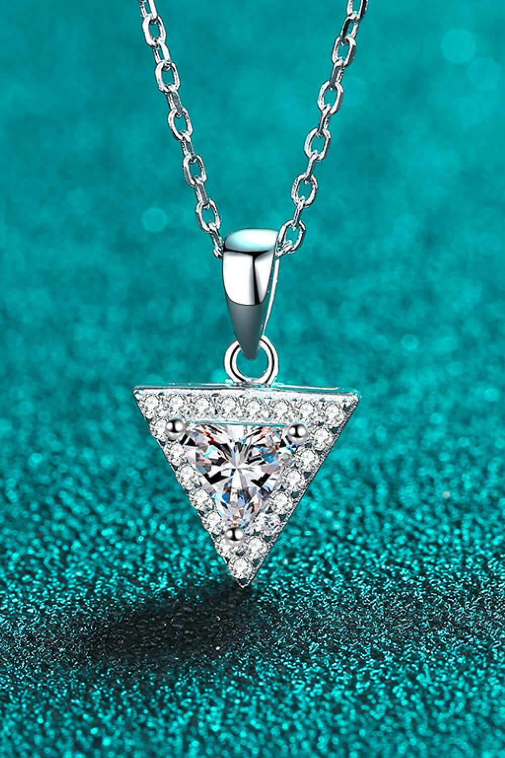 925 Sterling Silver Triangle Moissanite Pendant Necklace - Carri's Cache