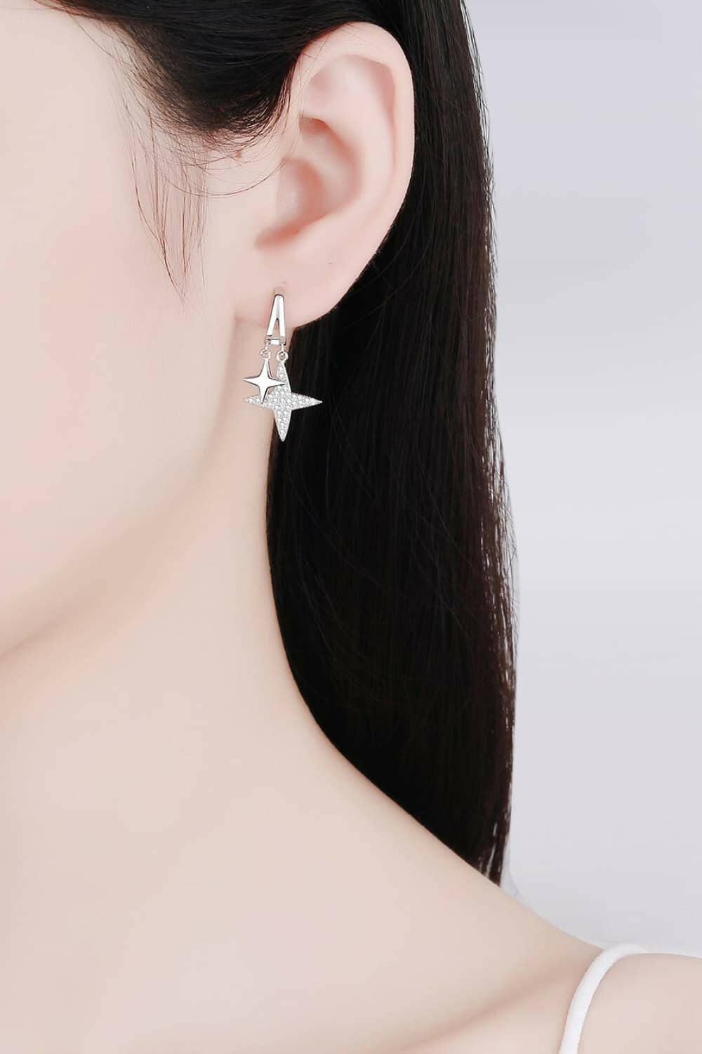 Moissanite Star Rhodium-Plated Drop Earrings - Carri's Cache