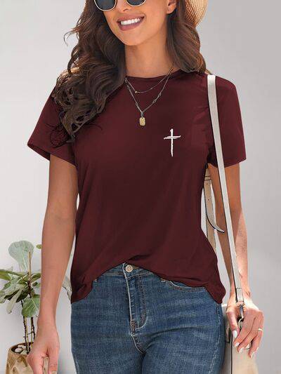 Cross Graphic Round Neck T-Shirt - Carri's Cache