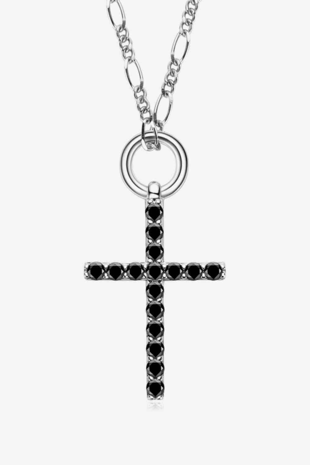 Moissanite Cross Pendant Platinum-Plated Necklace.