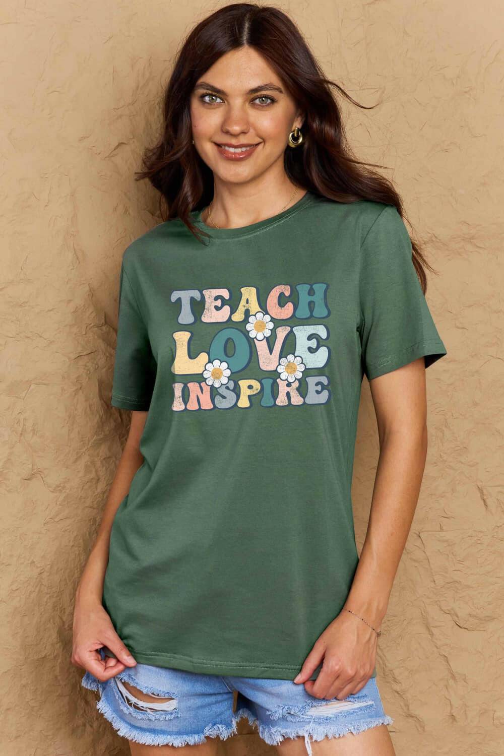 Simply Love Full Size TEACH LOVE INSPIRE Graphic Cotton T-Shirt - Carri's Cache