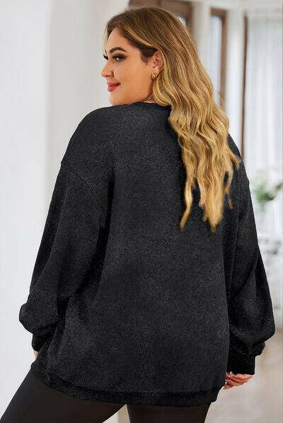 Plus Size Heart Ribbed Round Neck Sweatshirt - Carri's Cache