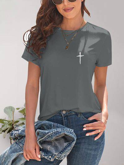 Cross Graphic Round Neck T-Shirt - Carri's Cache