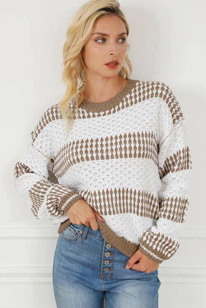 Striped Round Neck Long Sleeve Knit Top - Carri's Cache