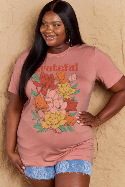 Simply Love Full Size GRATEFUL Flower Graphic Cotton T-Shirt - Carri's Cache