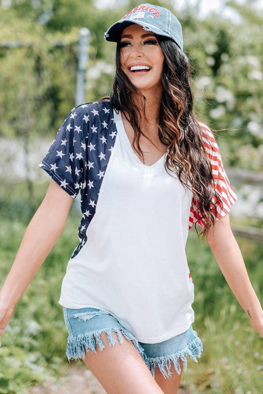 US Flag V-Neck Tee Shirt.