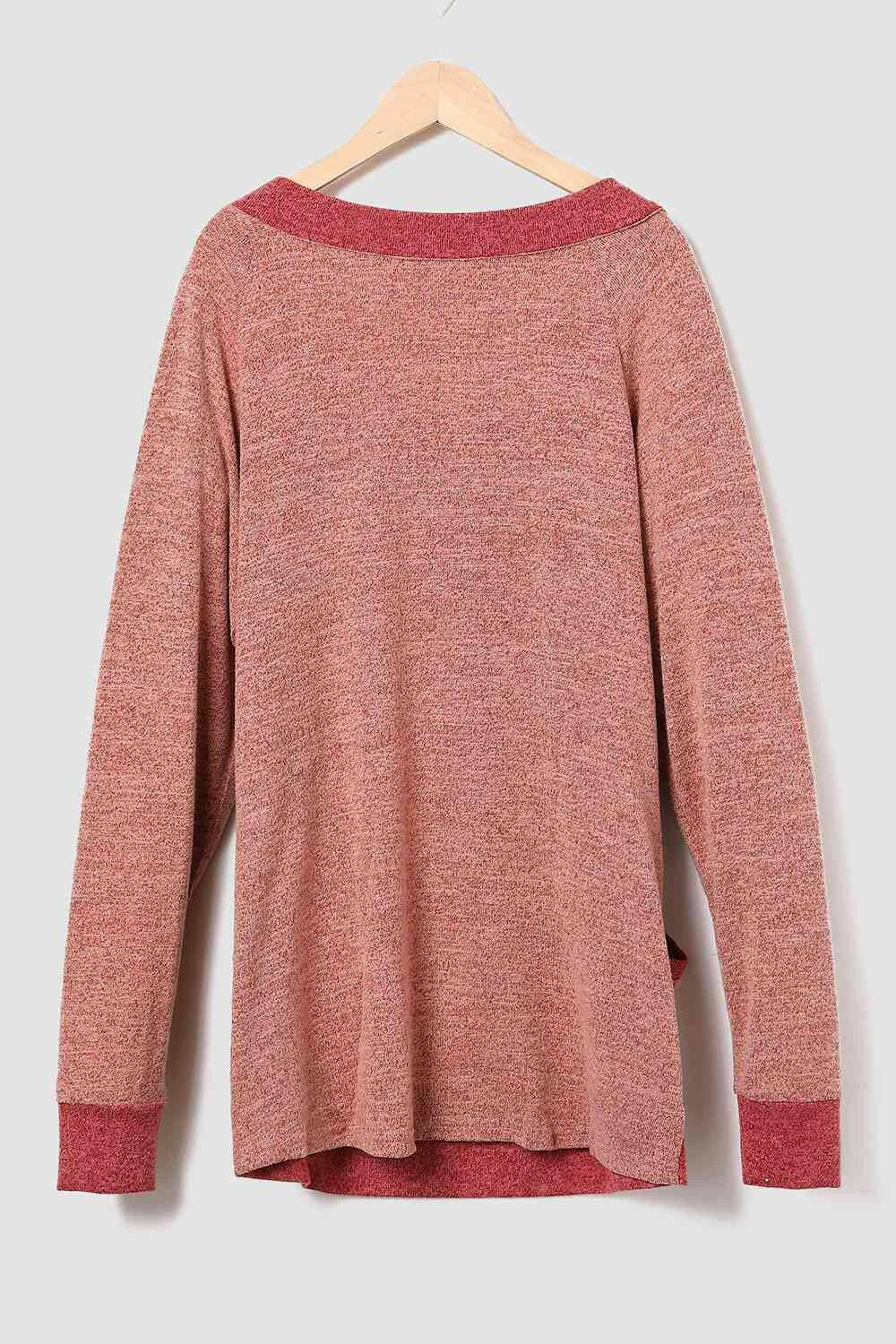 V-Neck Long Sleeve Sweatshirt with Pockets - Carri's Cache