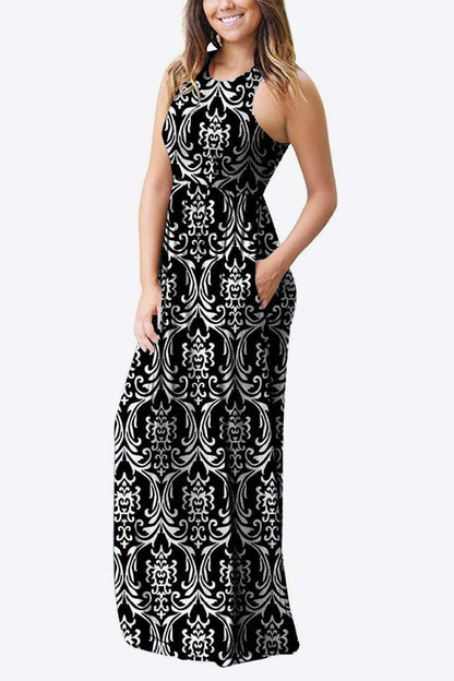 Empire Waist Sleeveless Dress with Pockets.