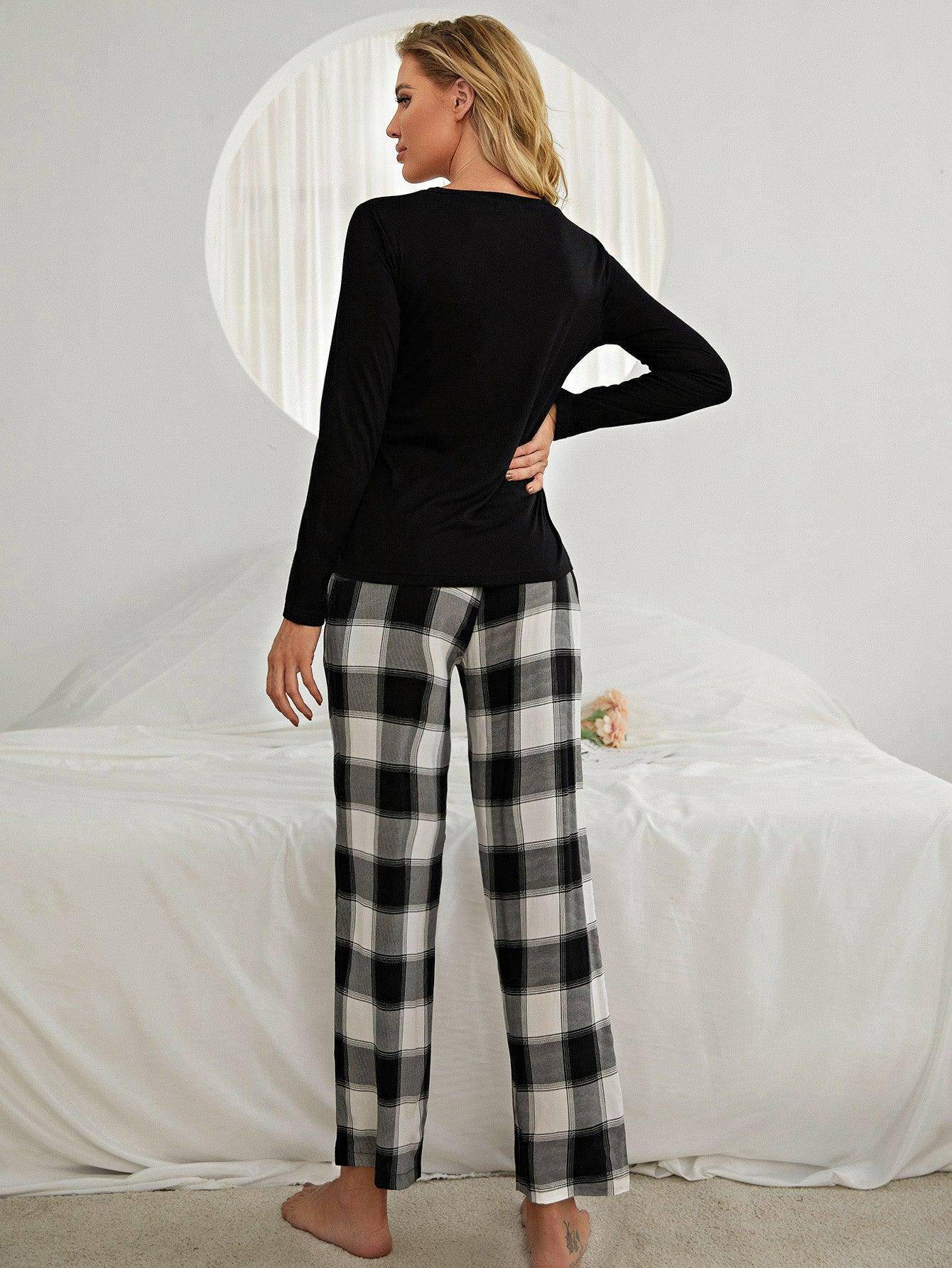 Plaid Heart Top and Pants Lounge Set - Carri's Cache