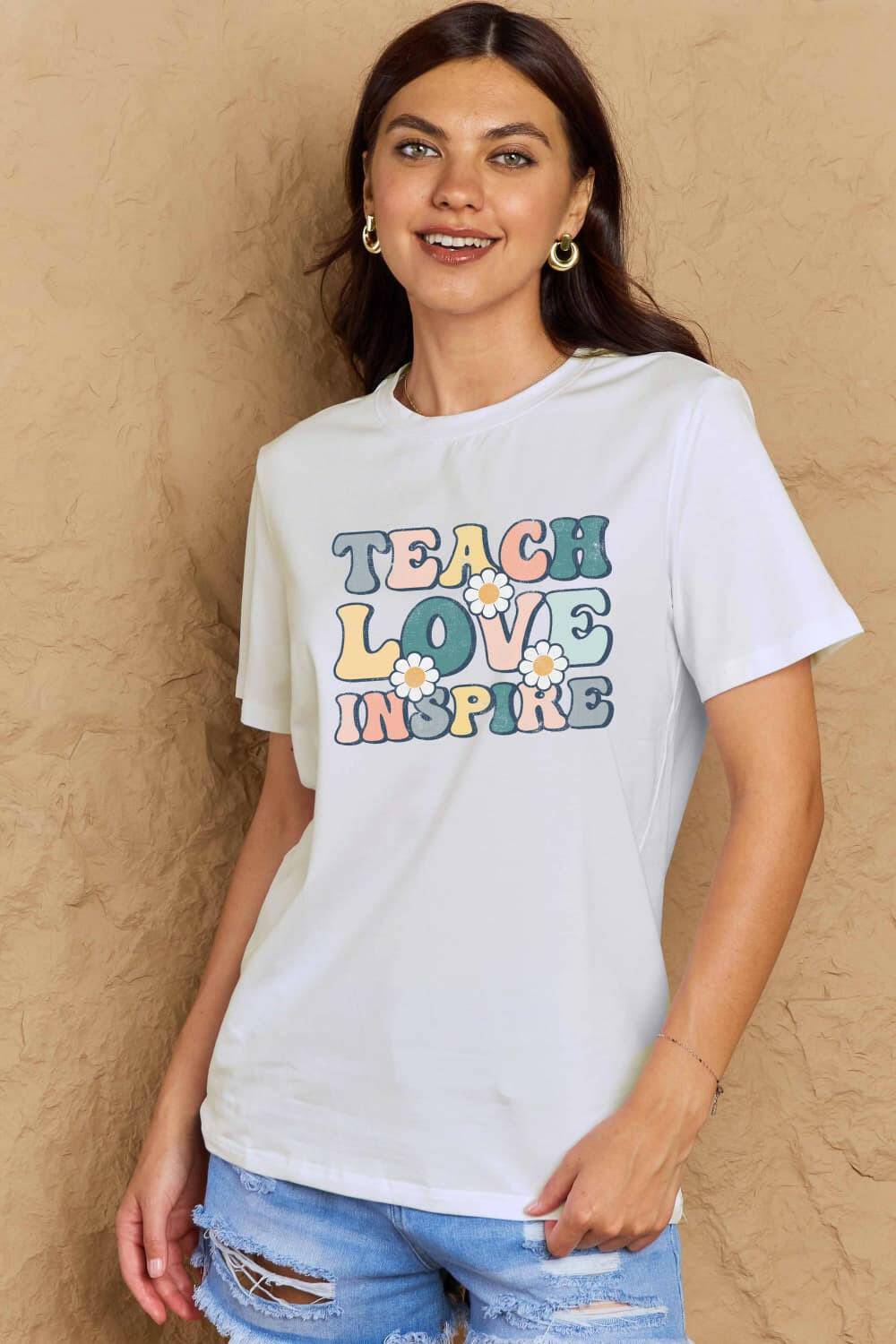 Simply Love Full Size TEACH LOVE INSPIRE Graphic Cotton T-Shirt - Carri's Cache