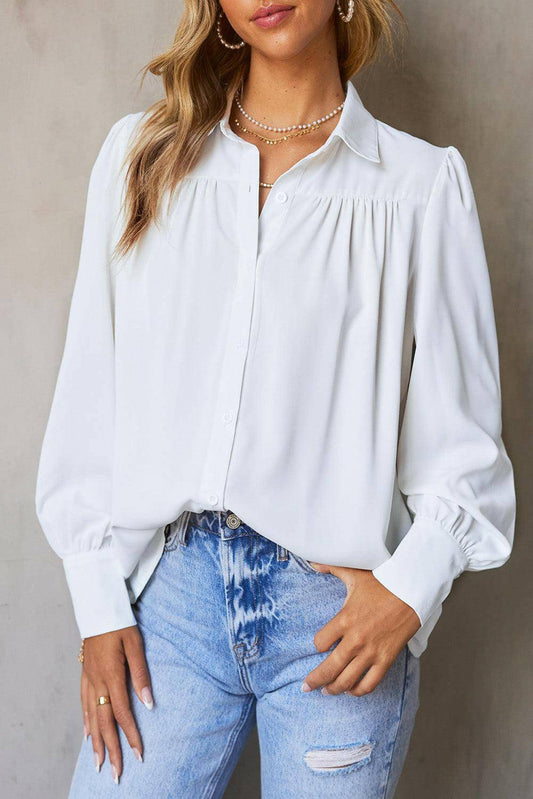 Gathered Detail Puff Sleeve Shirt - Carri's Cache