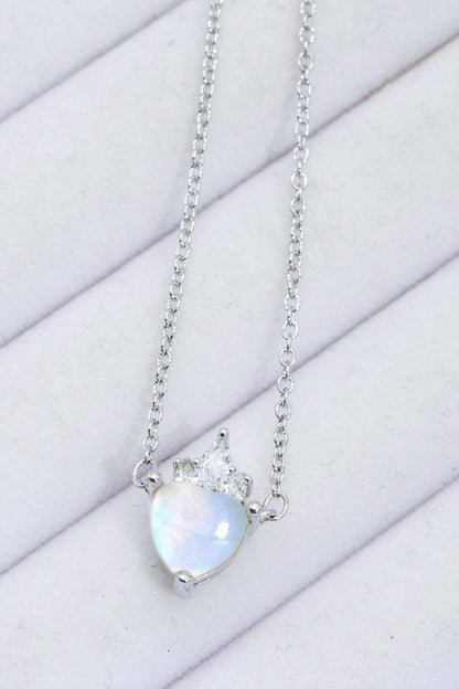 925 Sterling Silver Moonstone Heart Pendant Necklace.