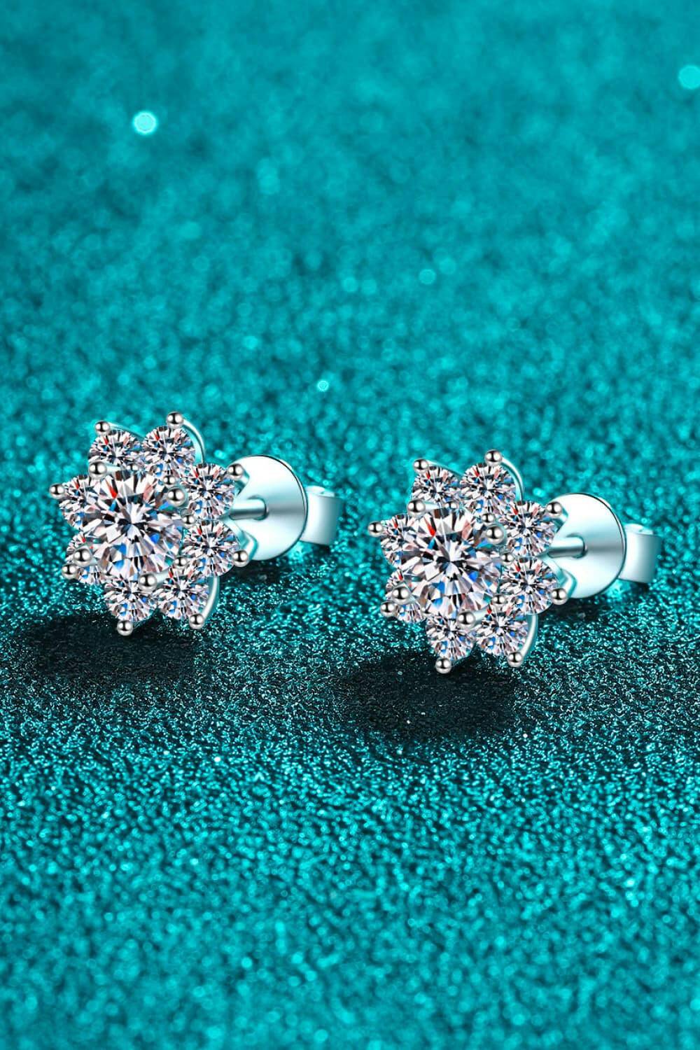 Moissanite 925 Sterling Silver Flower/Snowflake Earrings - Carri's Cache