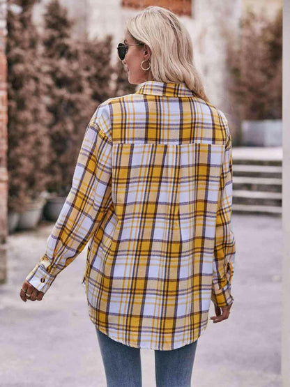 Plaid Dropped Shoulder Longline Shirt - Carri's Cache