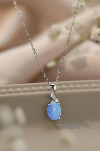 Opal Oval Pendant Chain Necklace.