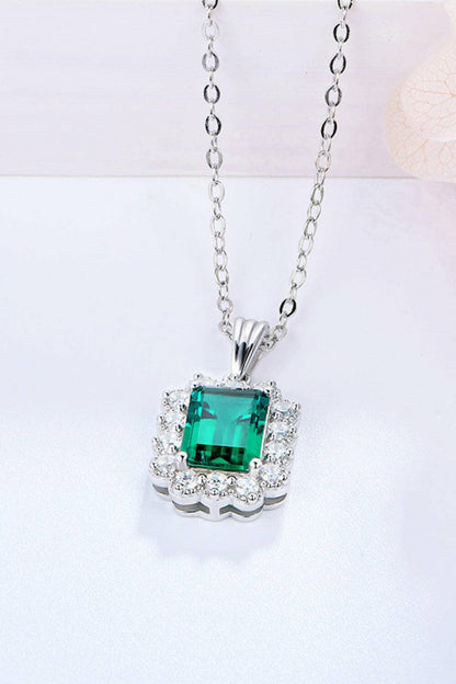 1.5 Carat Lab-Grown Emerald Pendant 925 Sterling Silver Necklace - Carri's Cache