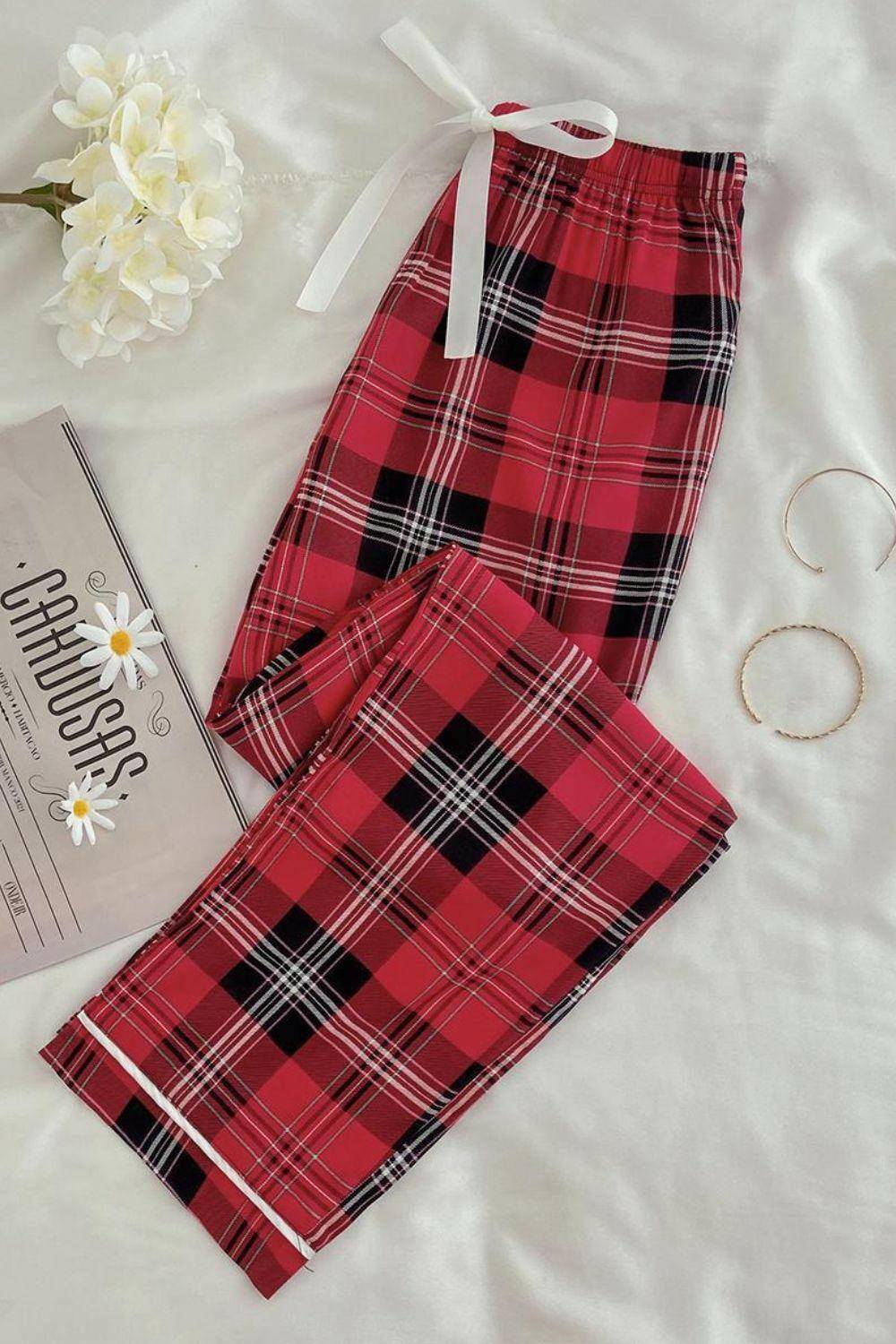 Plaid Tied Loungewear Pants - Carri's Cache