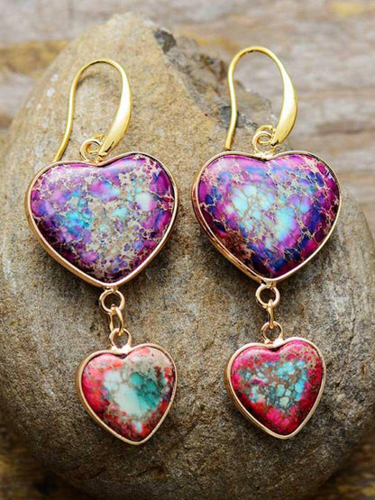 Heart Shape Imperial Jasper Dangle Earrings - Carri's Cache