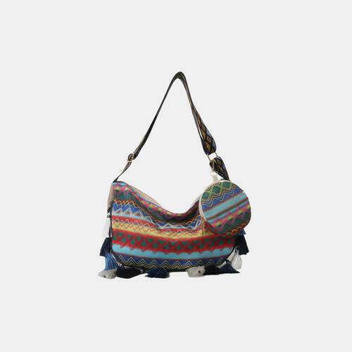 Printed Tassel Detail Crossbody Bag with Small Purse - Carri's Cache