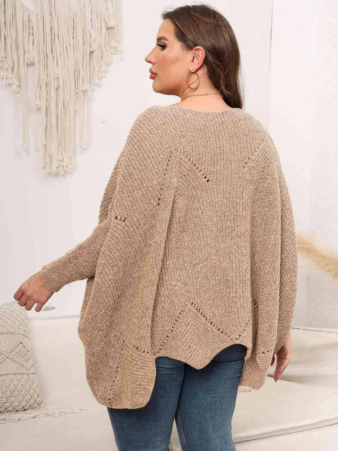 Plus Size Round Neck Batwing Sleeve Sweater - Carri's Cache