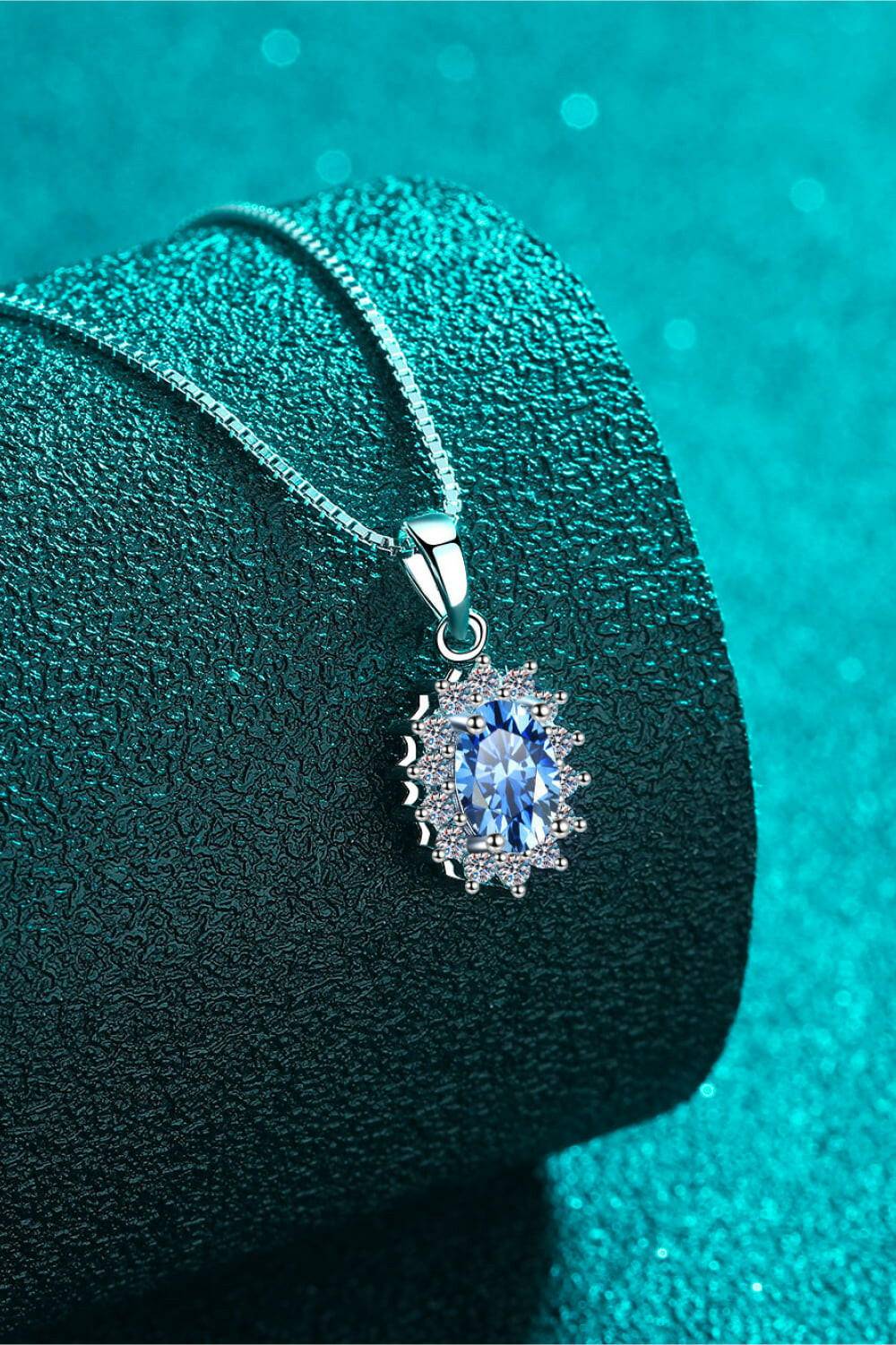 Blue Moissanite 925 Sterling Silver Necklace - Carri's Cache