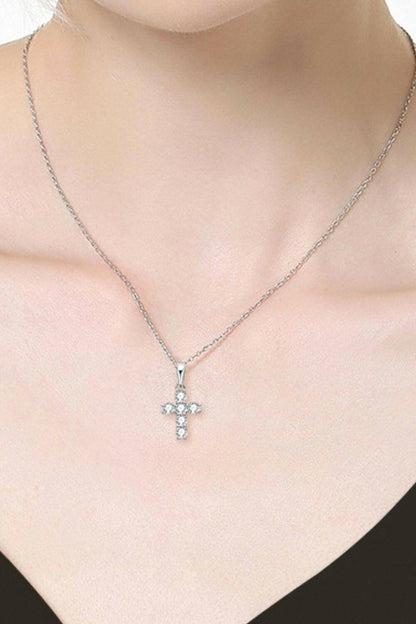 925 Sterling Silver Cross Moissanite Pendant Necklace.