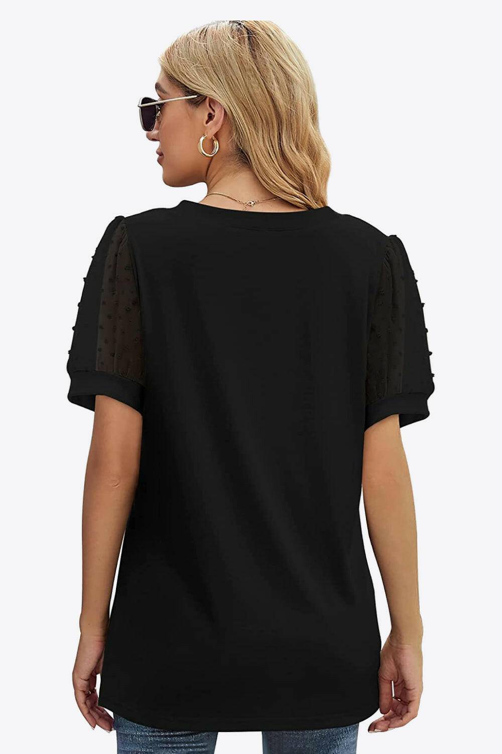 Swiss Dot Puff Sleeve V-Neck Tee - Carri's Cache