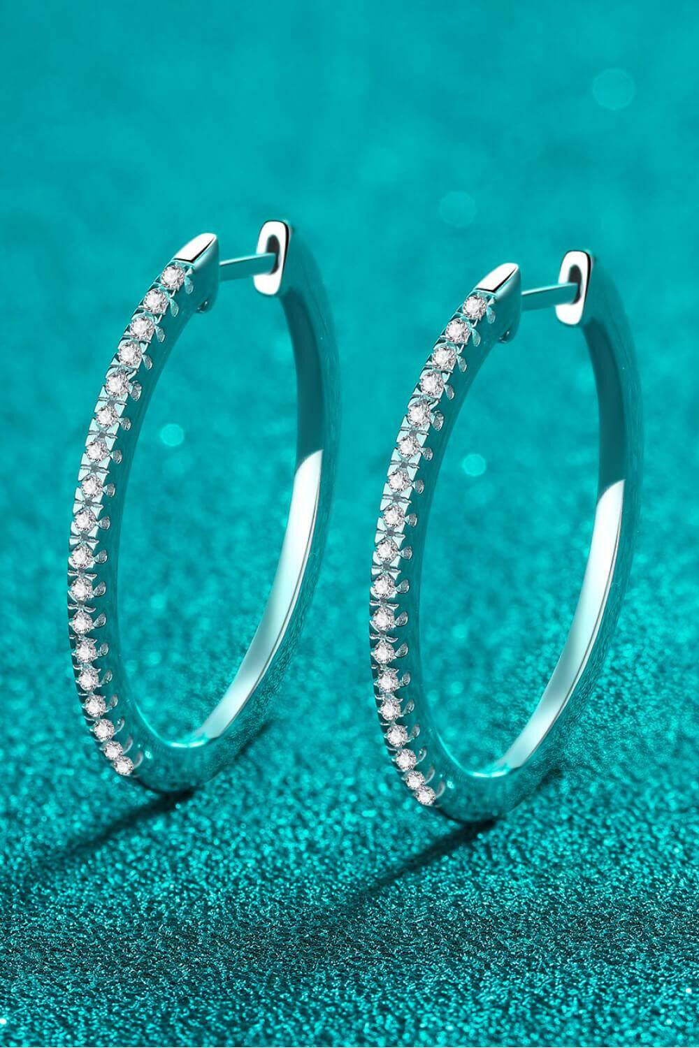 Rhodium-Plated Moissanite Hoop Earrings - Carri's Cache