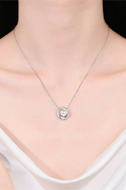 Moissanite Pearl Rhodium-Plated Necklace - Carri's Cache